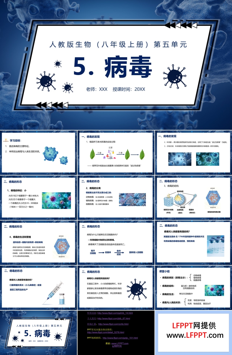 病毒课件PPT模板部编版八年级生物上册