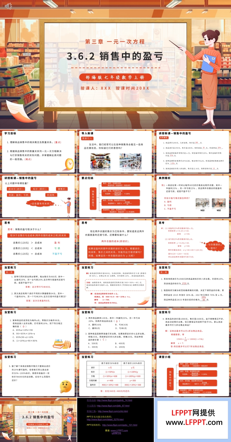 销售中的盈亏课件PPT模板部编版七年级数学上册