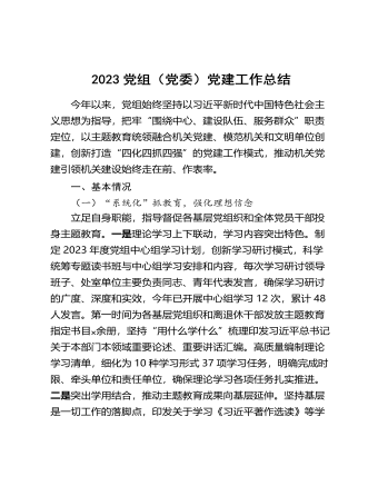 2023党组（党委）党建工作总结