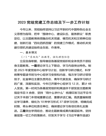 2023党组党建工作总结及下一步工作计划