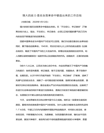 强大的政D是在自我革命中锻造出来的工作总结