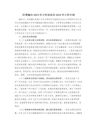 区委编办2023年工作总结及2024年工作计划