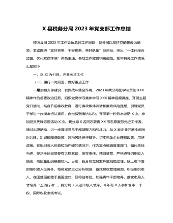 X县税务分局2023年党支部工作总结