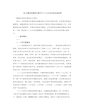 XX乡镇向巡察组汇报关于十八大以来总结自查材料