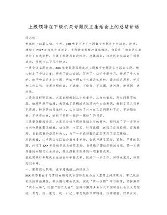 上级领导在下级机关专题民主生活会上的总结讲话