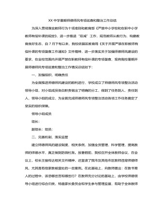 XX中学暑期师德师风专项巡查和整治工作总结