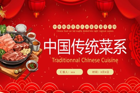 中国传统菜系八大菜系英文介绍PPT动态模板