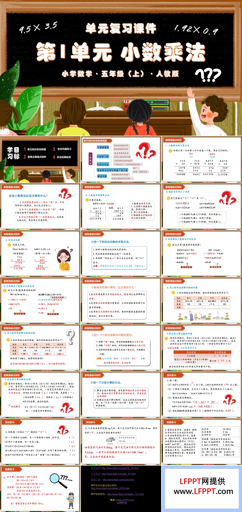 第一单元小数乘法单元复习课件人教版五年级数学上册PPT课件含教案