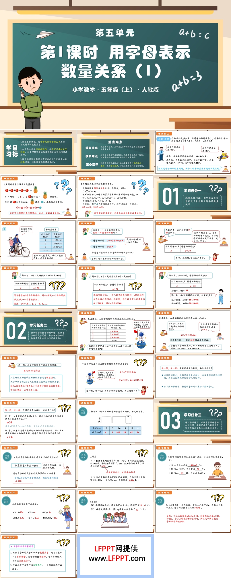 第五单元第01课时用字母表示数量关系人教版五年级数学上册PPT课件含教案