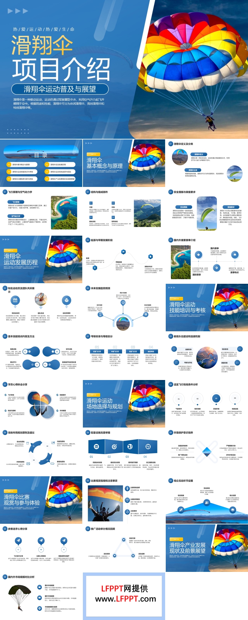 滑翔伞项目介绍PPT动态模板含讲稿