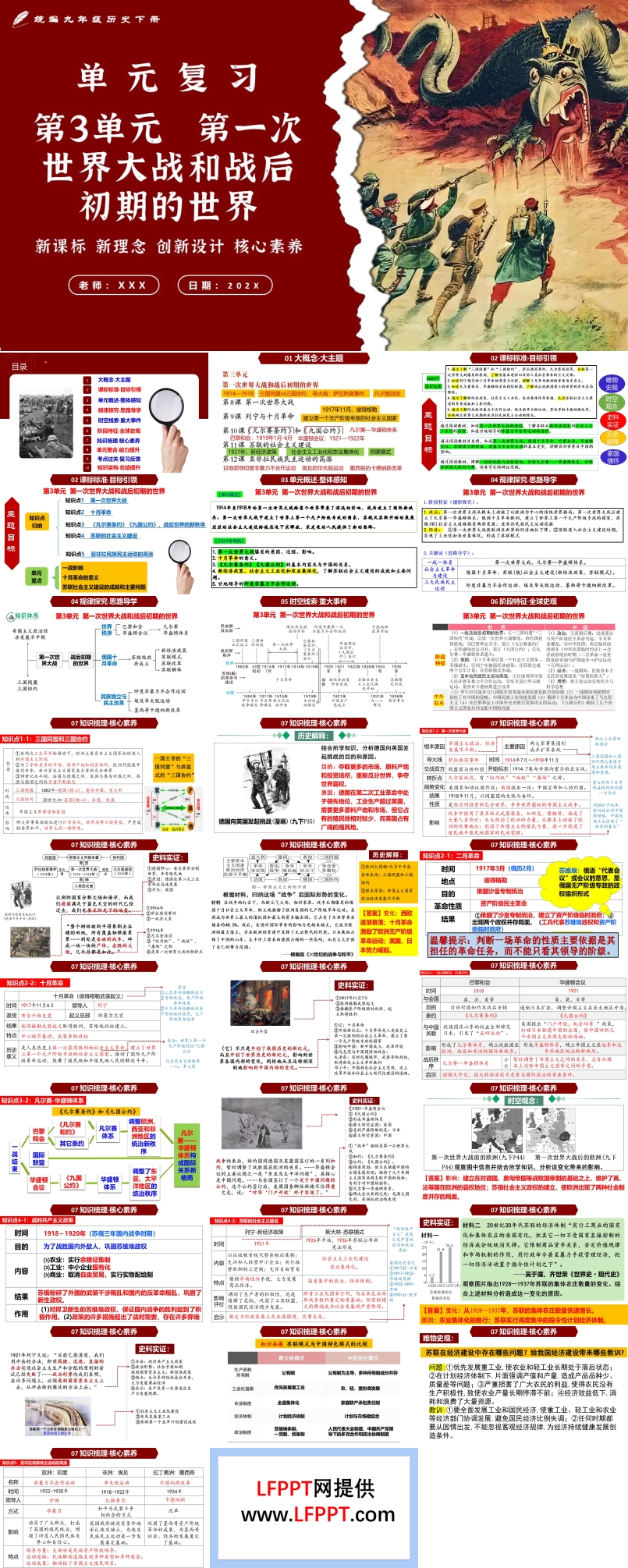 第三单元第一次世界大战和战后初期的世界单元复习部编九年级历史下册PPT课件含教案