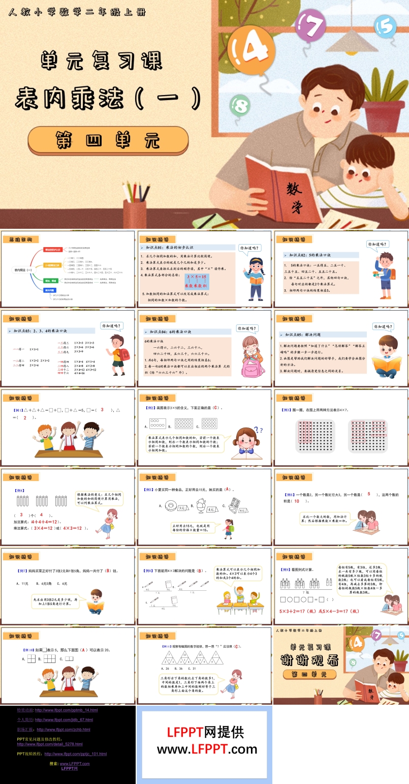 第四单元表内乘法（一）二年级上册期末复习讲练测人教PPT课件含教案