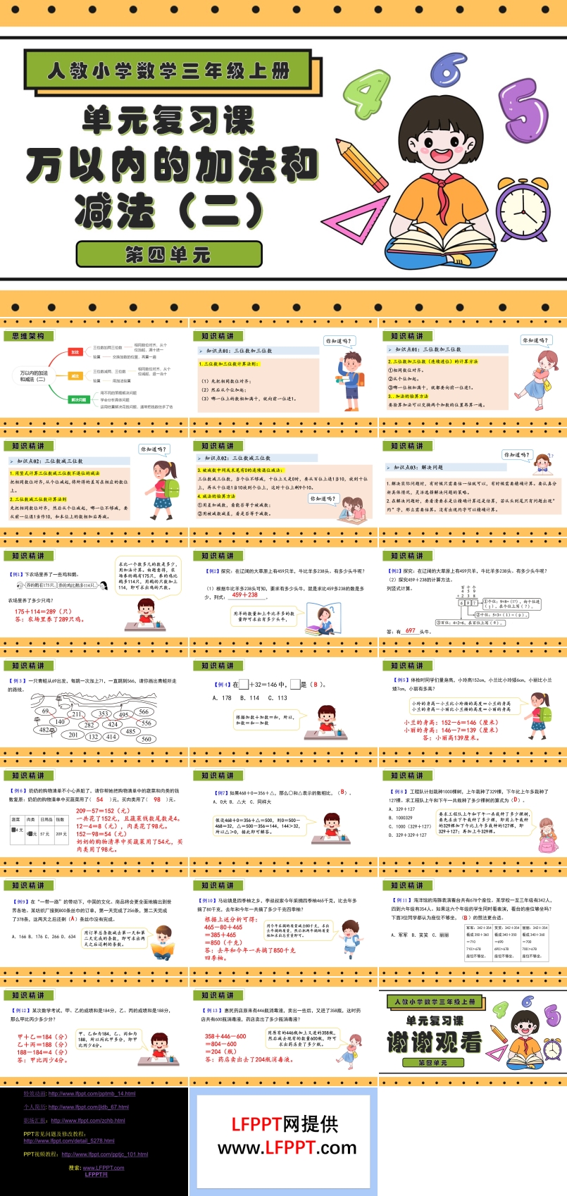 第四单元万以内的加法和减法（二）三年级数学上学期期末复习讲练测人教PPT课件含教案