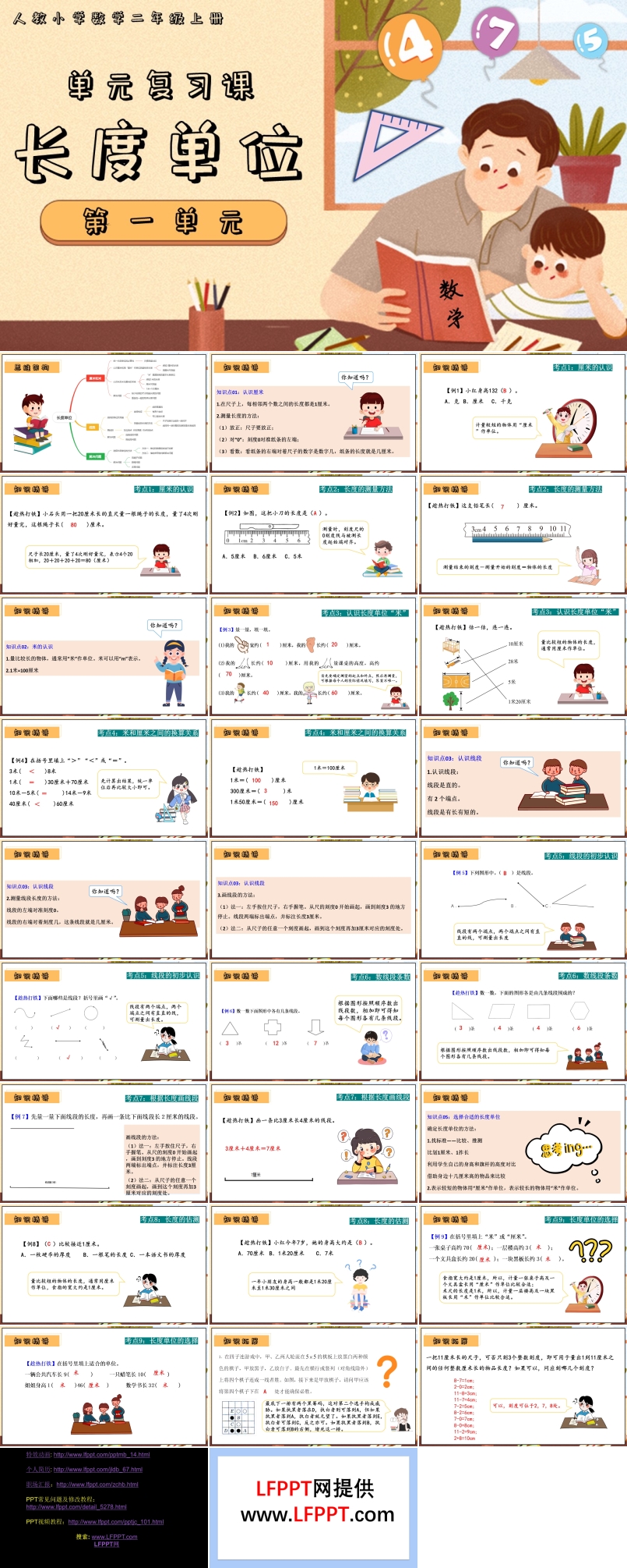 第一单元长度单位二年级数学上学期期末复习讲练测人教PPT课件含教案