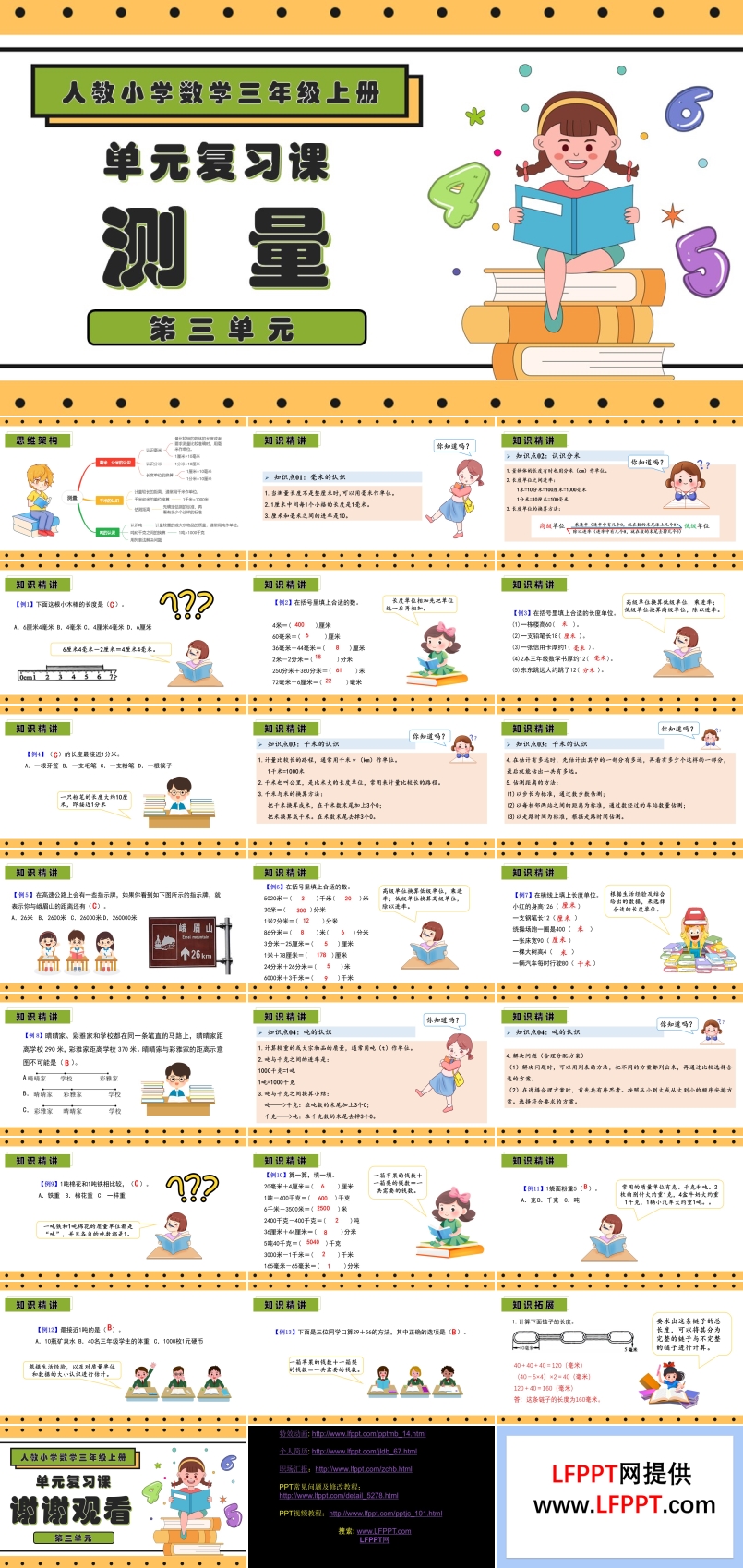 第三单元测量三年级数学上册期末复习讲练测人教PPT课件含教案
