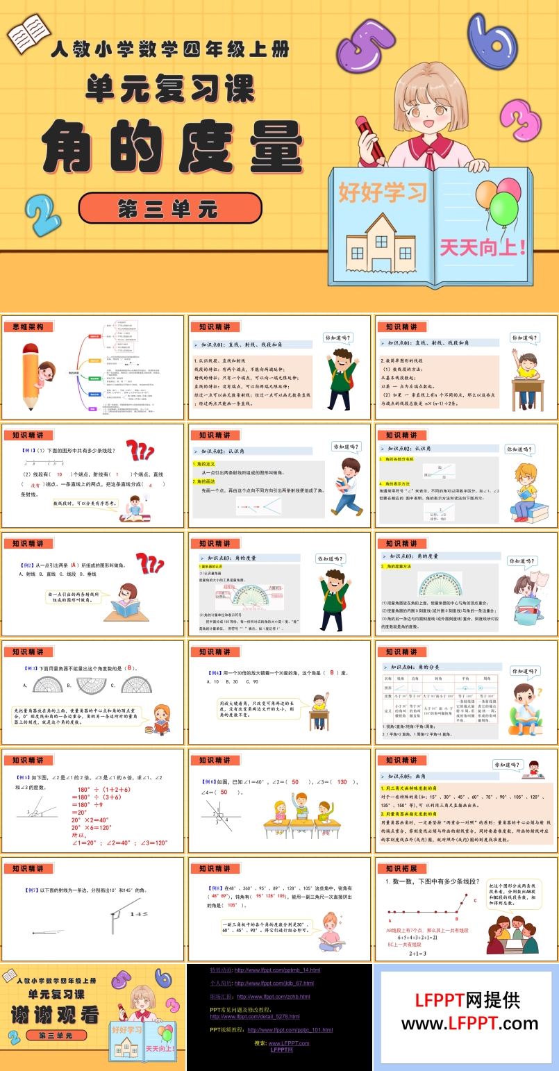 第三单元角的度量四年级数学上册期末复习讲练测人教PPT课件含教案