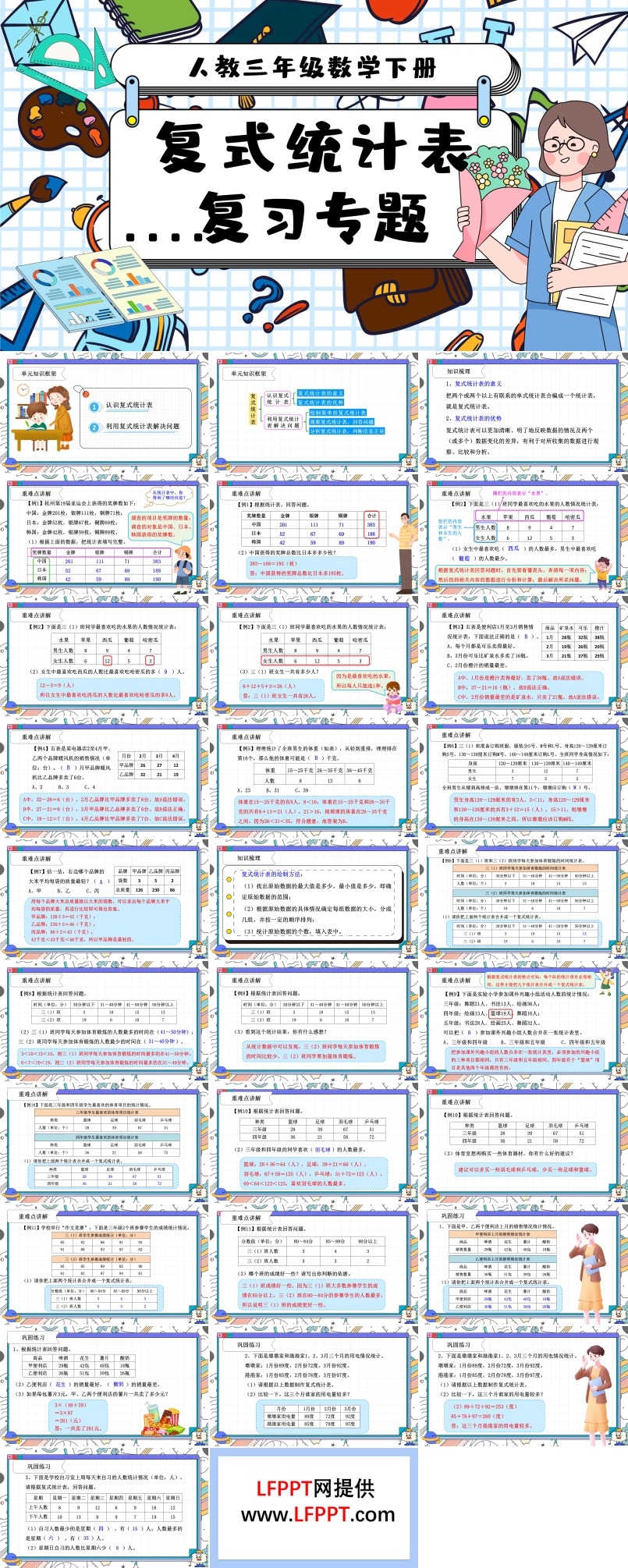 《复式统计表》第三单元复习部编小学数学三年级下册PPT课件含教案
