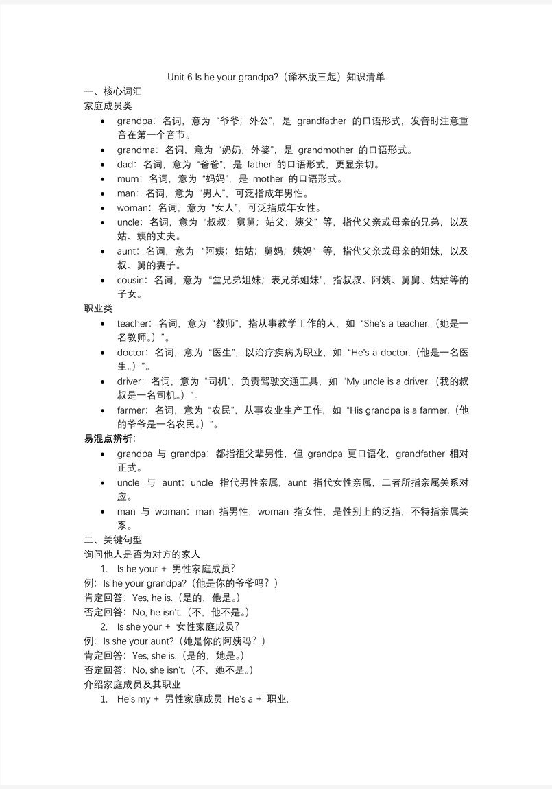 Unit6 Is he your grandpa？复习三年级英语上册译林PPT课件含知识清单教案图片