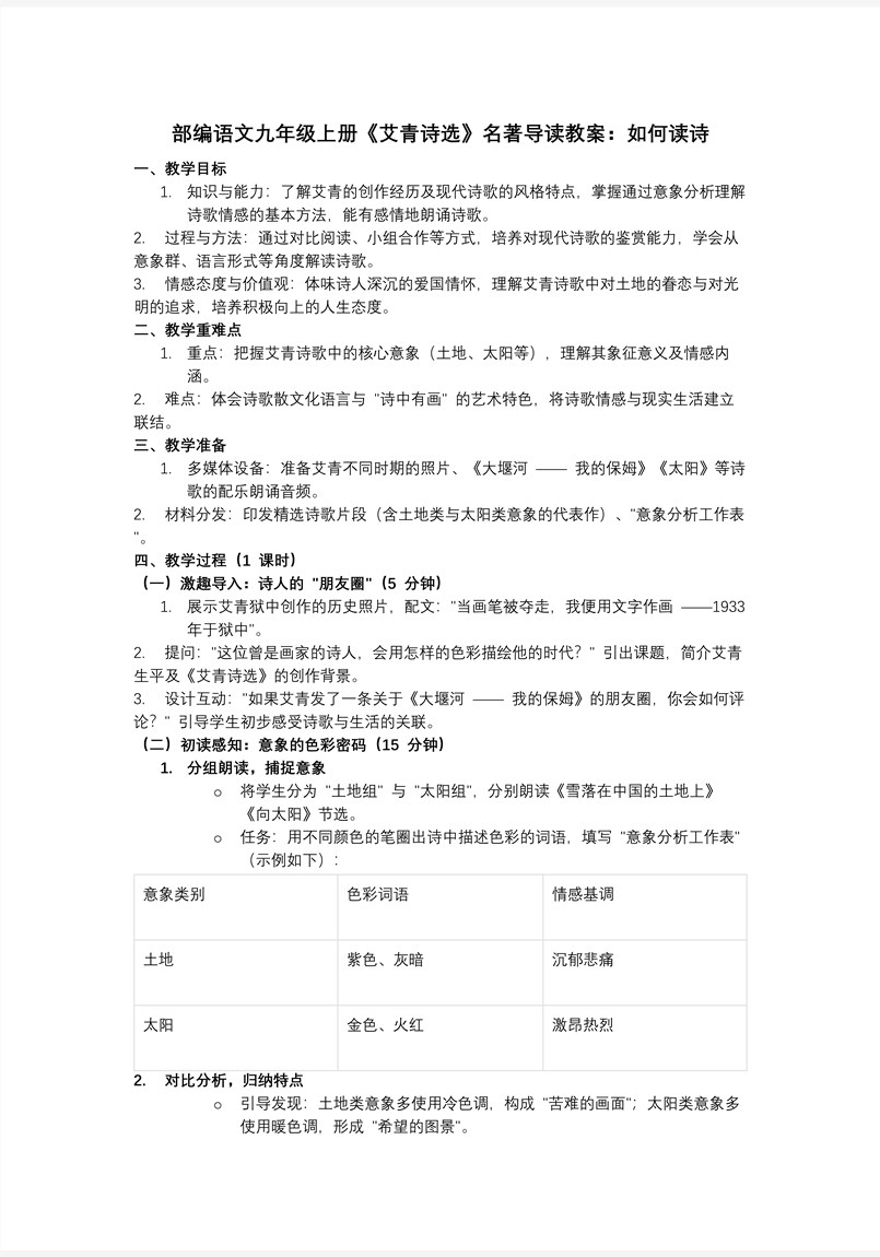 名著导读《艾青诗选》如何读诗部编语文九年级上册PPT课件含教案教案图片