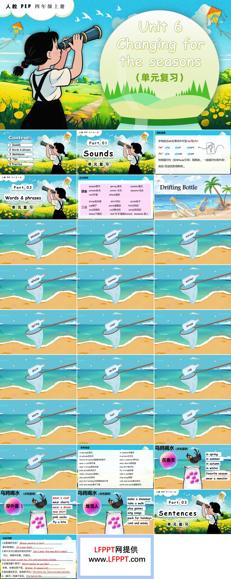 Unit6 Changing for the seasons  复习课件 人教PEP四年级上册PPT课件含知识清单