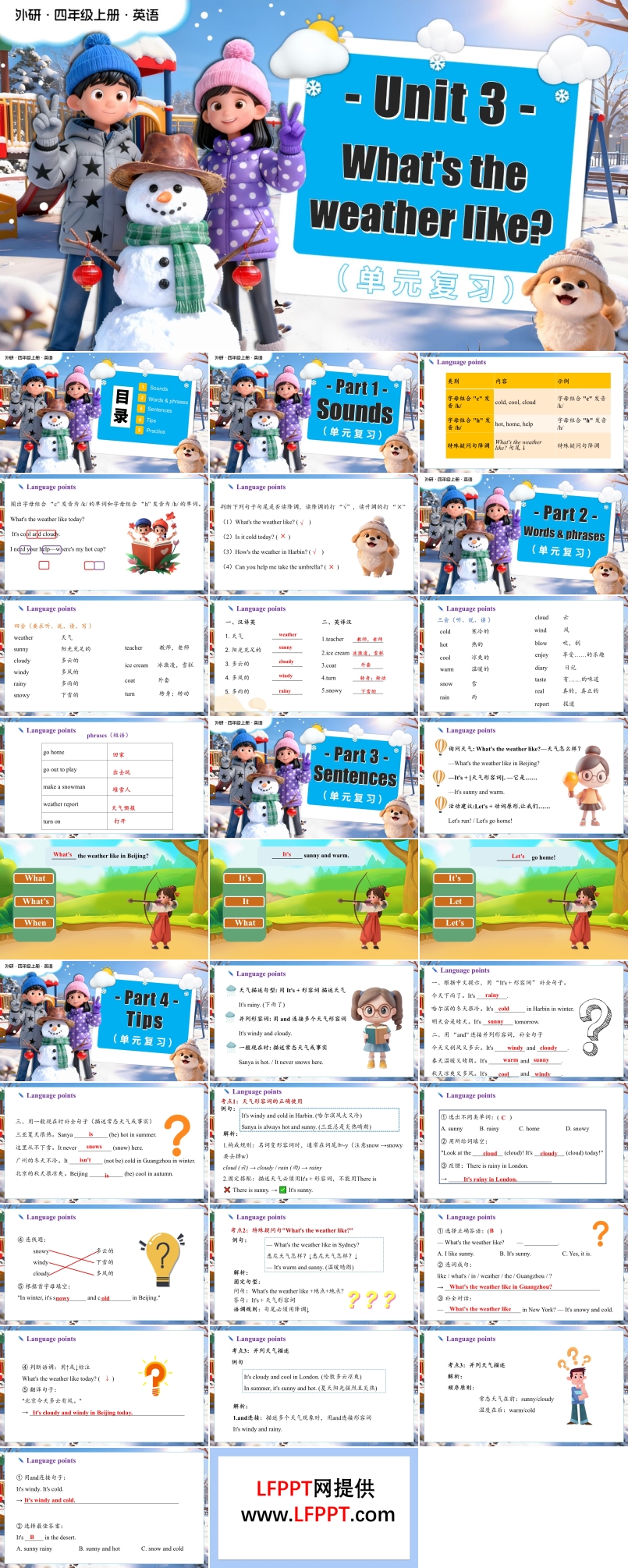 Unit3 What's the weather like（复习课件）四年级英语上册外研（新教材）PPT课件含教案