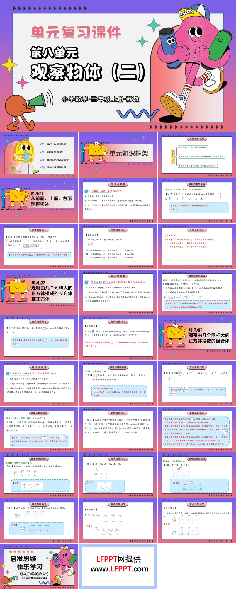 第八单元  观察物体（二）（复习课件）三年级数学上册苏教 新教材ppt课件（知识清单+单元测试）