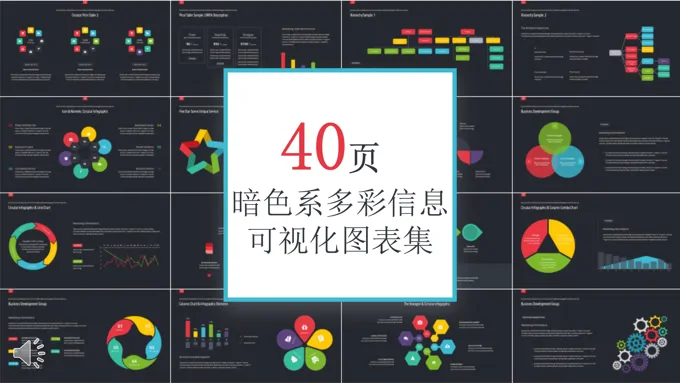 40套暗色系多彩信息可视化PPT图表合集
