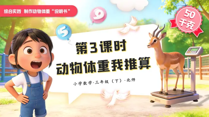 综合实践 第3课时 动物体重我推算小学数学三年级下册北师大PPT课件（含教案+学习任务单+分层作业）