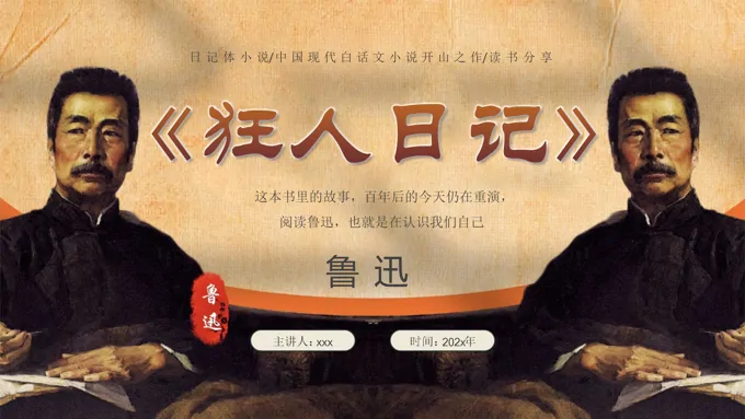 狂人日记鲁迅小说名著读书分享PPT动态含讲稿