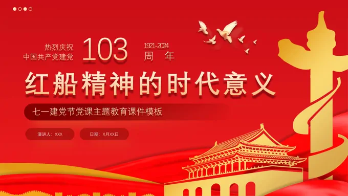 红船精神的时代意义七一党课PPT模板