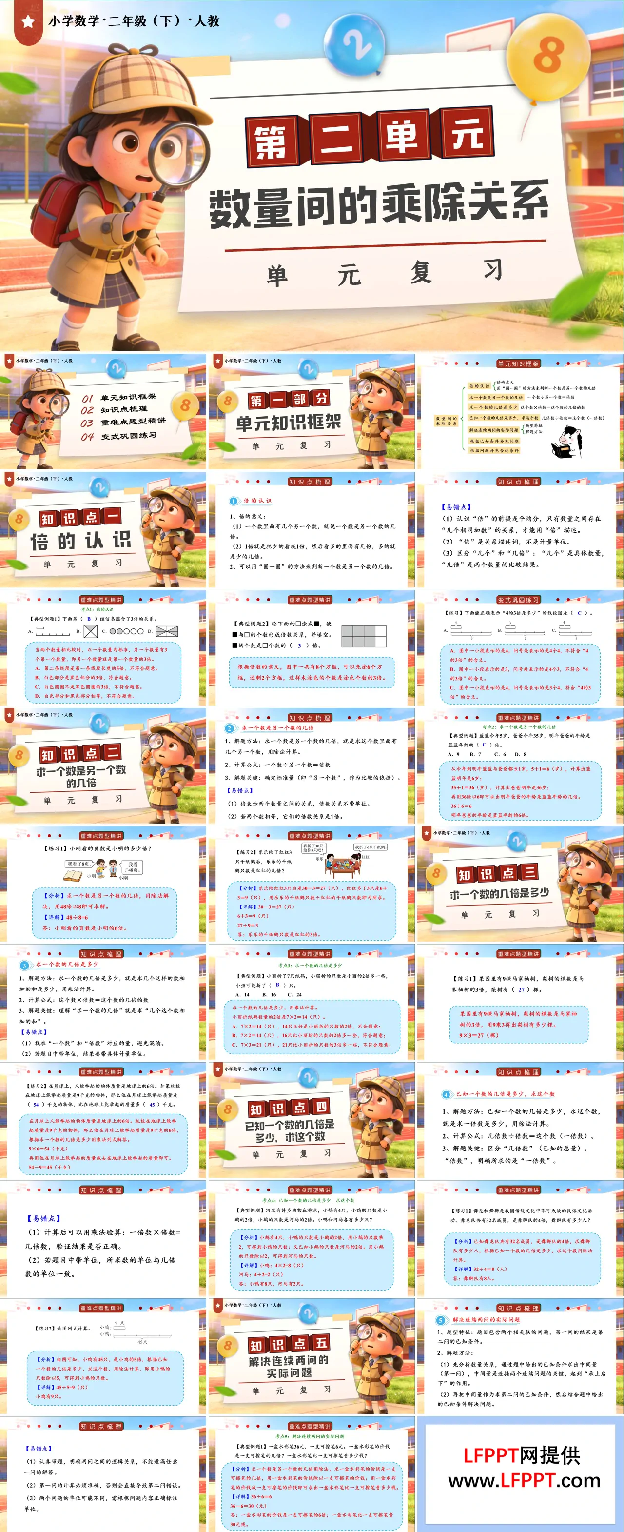 第二单元：数量间的乘除关系单元复习二年级数学下册人教版新教材PPT课件（复习讲义+基础卷+提高卷）