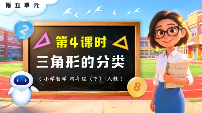第五单元 第4课时 三角形的分类四年级数学下册人教版PPT课件(教案+学习任务单+分层作业）