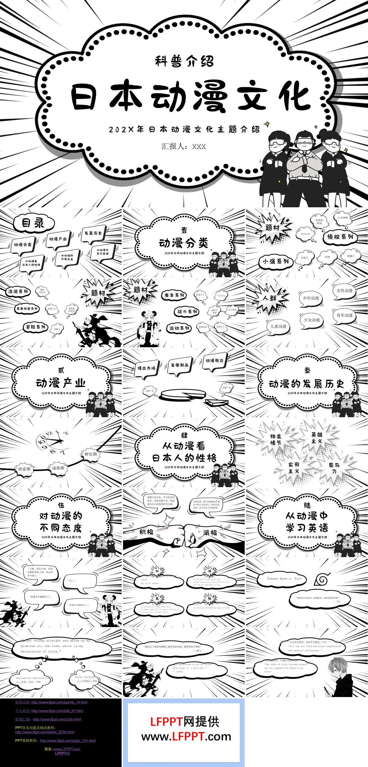 二次元动漫漫画介绍PPT动态模板