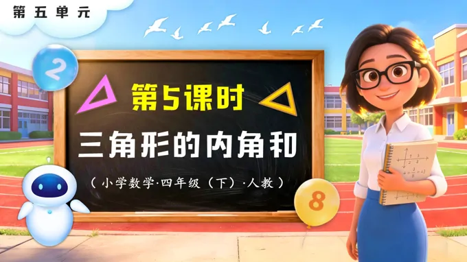 第五单元 第5课时 三角形的内角和四年级数学下册人教版PPT课件(教案+学习任务单+分层作业）