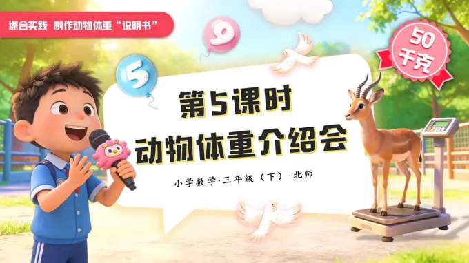 综合实践 第5课时 动物体重介绍会小学数学三年级下册北师大PPT课件（含教案+学习任务单+分层作业）