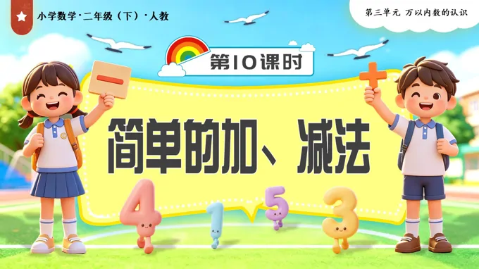 第三单元第10课时 简单的加、减法二年级数学下册人教PPT课件（教案+学习任务单+分层作业）