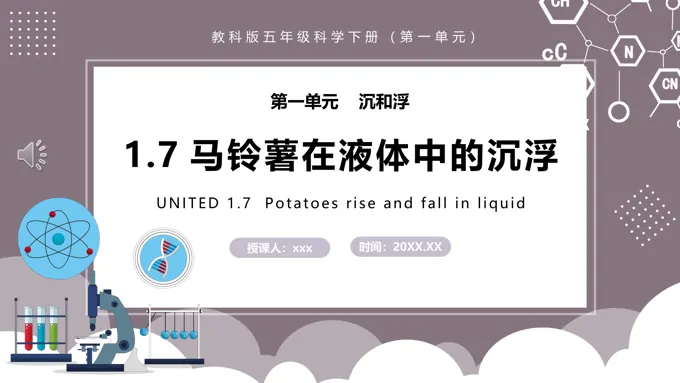 教科版五年级科学下册马铃薯在液体中的沉浮课件PPT模板