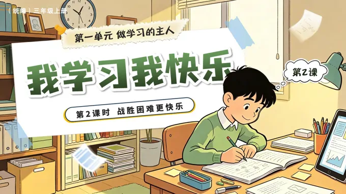 三年级上册道法人教 第一单元第2课《 我学习我快乐》第2课时 战胜困难更快乐 ppt课件（教案）