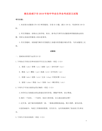 湖北省咸宁市2019年中考语文真题试题