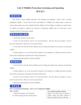 新人教版高中英语必修2Unit 2 Wildlife Protection-Listening and Speaking教案
