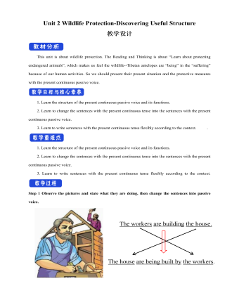 新人教版高中英语必修2Unit 2 Wildlife Protection-Discovering Useful Structure教案二