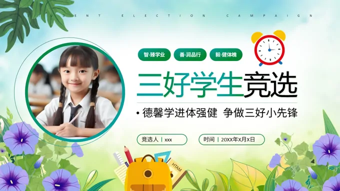 大队委班干部竞选三好学生演讲动态PPT含讲稿