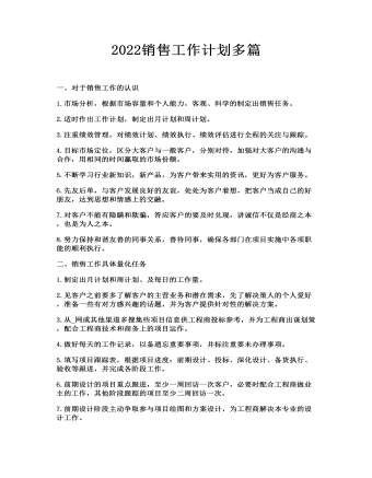 202X销售工作计划多篇