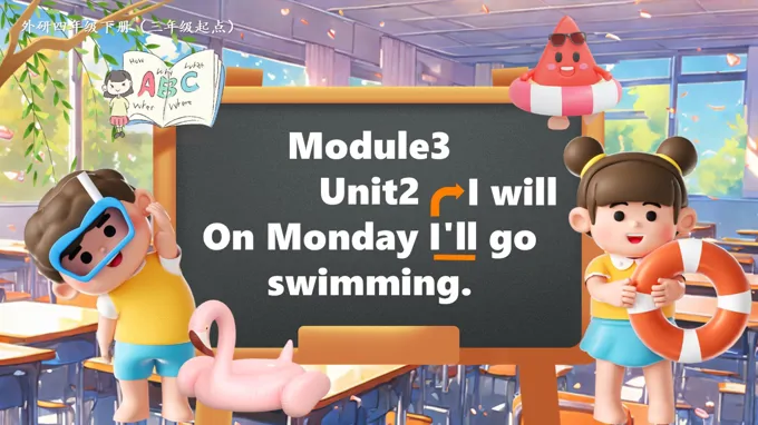 Module 3 Unit2 On Monday I'll go swimming外研四年级英语下册PPT课件含教案