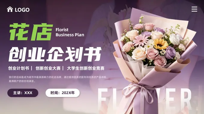 花店创业企划书商业计划书PPT互联网创新创业大赛含讲稿之动态PPT模板
