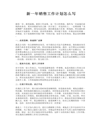 新一年销售工作计划怎么写
