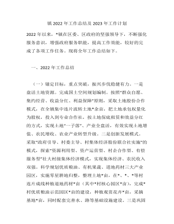 镇2022年工作总结及2023年工作计划