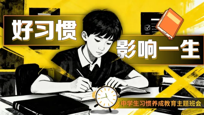 中学生习惯养成主题班会ppt模板含讲稿