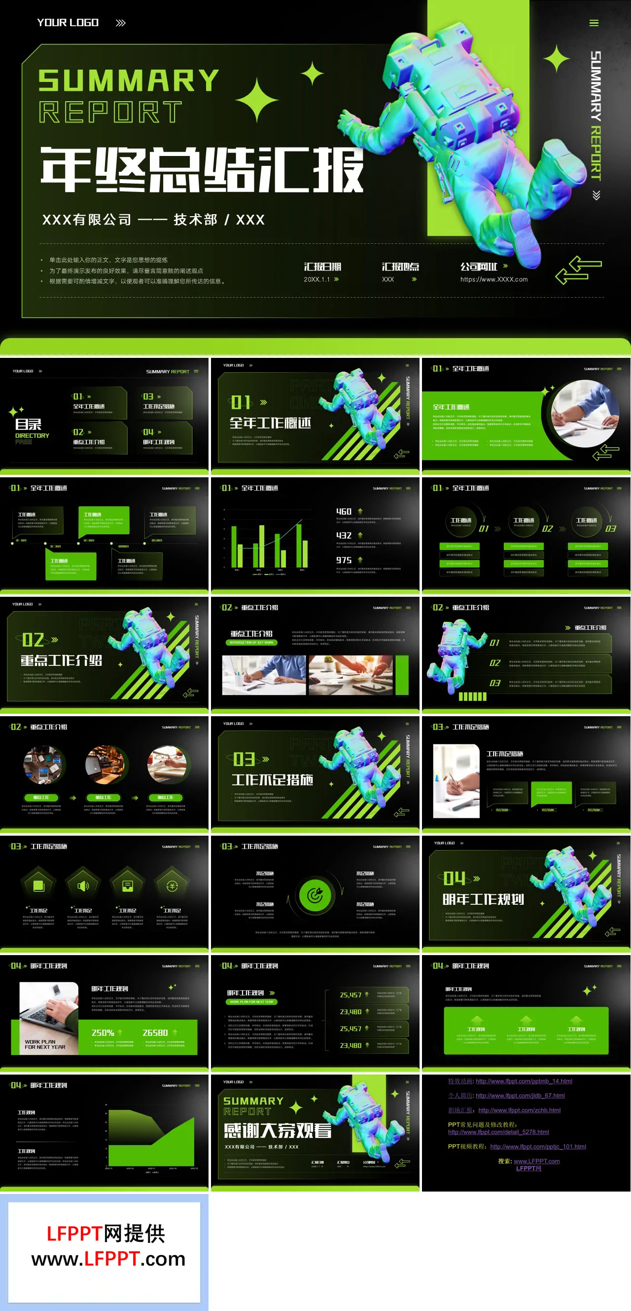 酸性设计年终工作总结汇报PPT模板（无内容）