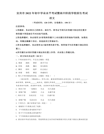 2022年四川省宜宾市中考语文真题（原卷版）